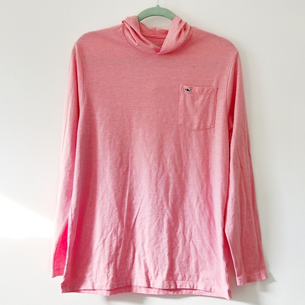 NEW Vineyard Vines Pink Long Sleeve Hooded Lightweight T-Shirt Whale Design XL